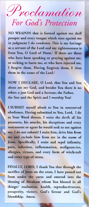 Scripture Protection Declaration For God's Protection | Proclamation Card | Derek Prince Ministries NZ